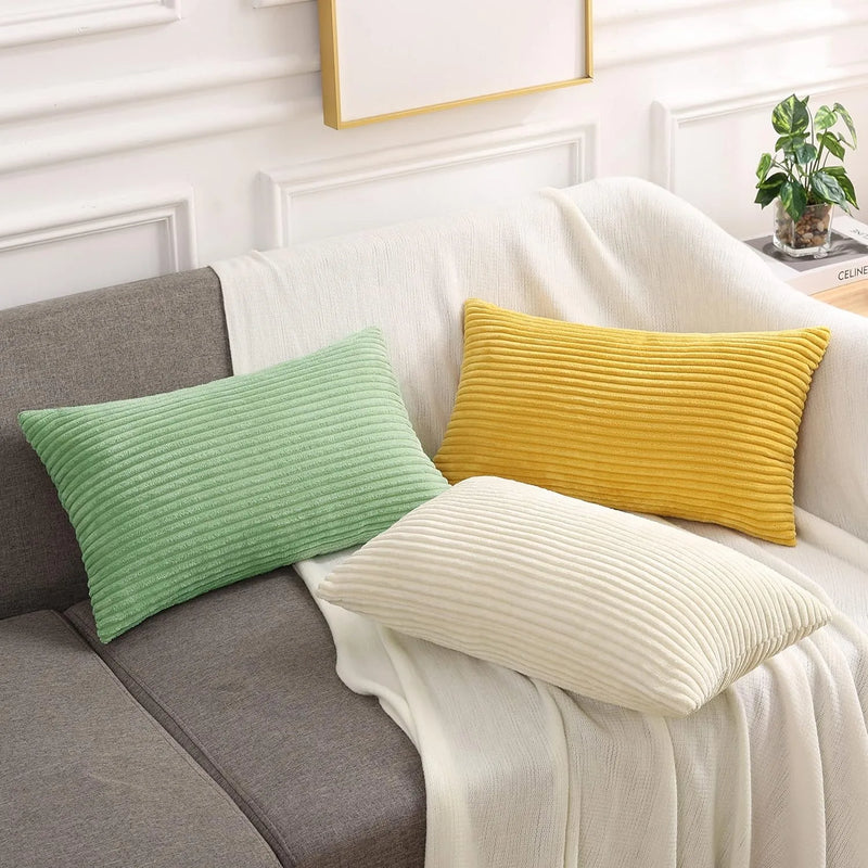 Axyaa Soft Plush Yellow Couch Pillow Covers, Farmhouse Boho Decorative 18x18 Inch