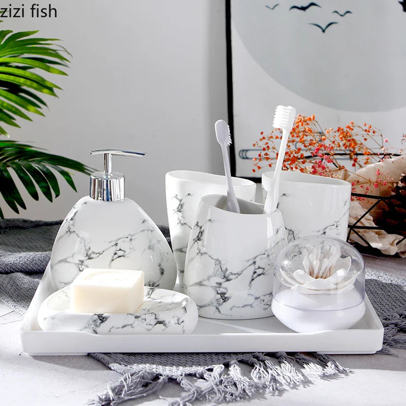 Axya Gold Marble Ceramic Bathroom Set - 7pcs