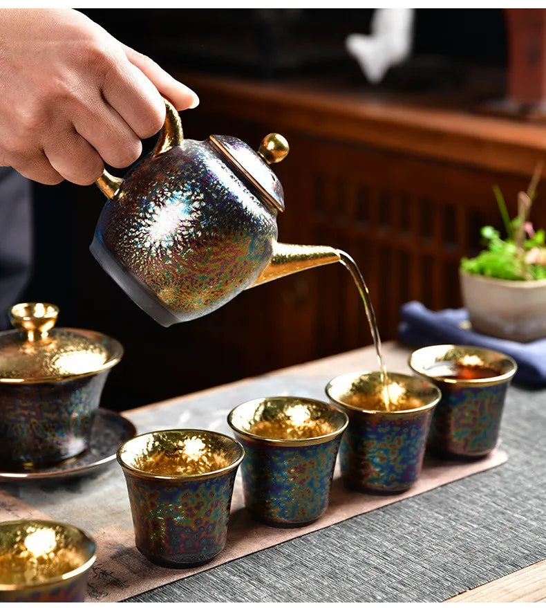 Axya™ 24K Gold-plated Kung Fu Tea Set with Bone Tea Pot & Gaiwan