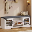 Axyaa Rustic Storage Bench with Lift Top Drawers, Cushioned Seat, Shoe Rack