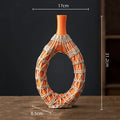 Axyaa Geometric Rattan Vase Straw Plaited Floral Arrangement Home Decor Accessories
