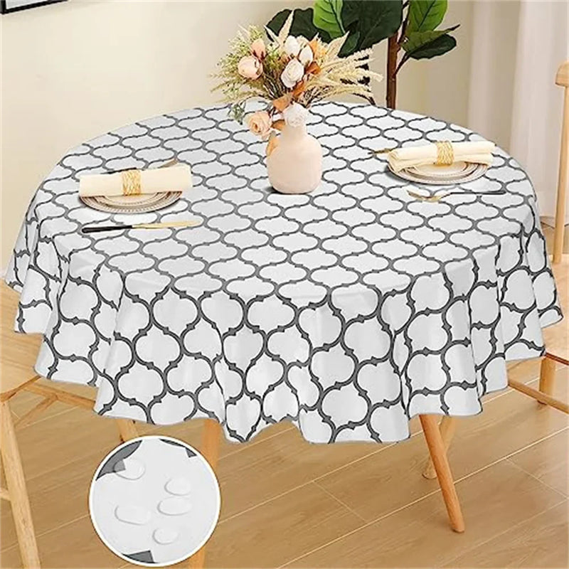 Axyaa Waterproof Round Tablecloth 60-inch Heat-Resistant Moroccan Design