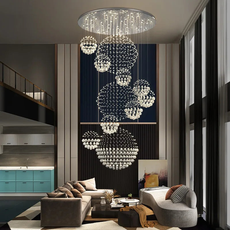 Axyaa Spiral K9 Crystal Chandelier: Large Ball LED Staircase Lighting
