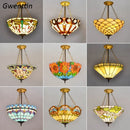 Axyaa Mediterranean Stained Glass Chandelier Pendant Light for Living Room