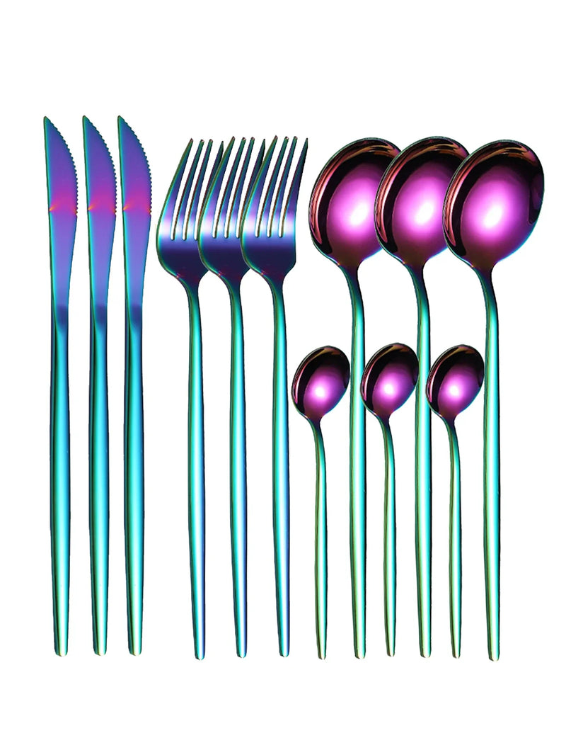 Axyaa 12pc Stainless Steel Cutlery Set - Knife, Fork, Spoon