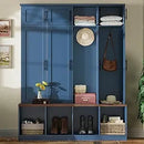 Axyaa Wide Farmhouse Hall Tree with Walnut Bench and 8-Door Shoe Cabinet