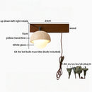 Axyaa Yellow Travertine LED Wall Lights Bedroom Pull Chain Switch Glass Bedside Lamp