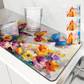 Axyaa Watercolor Flowers Butterflies Absorbent Non-Slip Drying Mat for Kitchen Counter