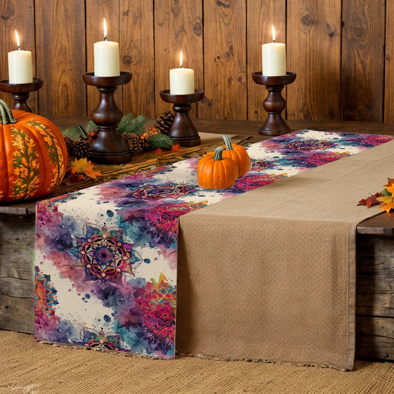 Axyaa Watercolor Mandala Flower Lines Table Runner