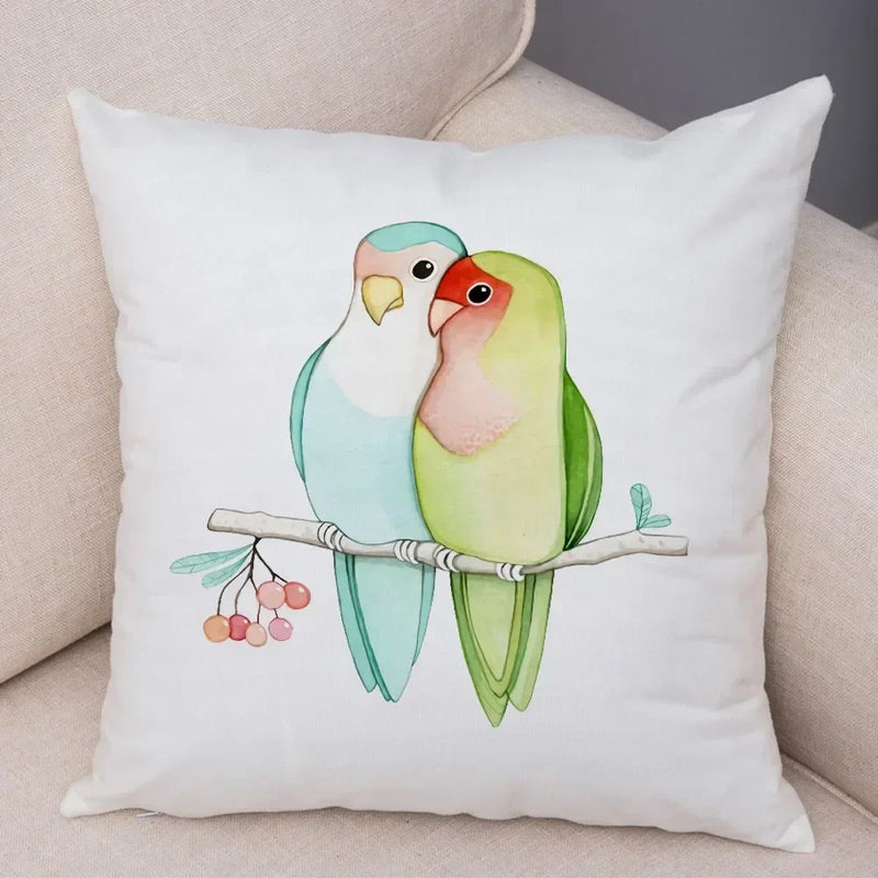 Axyaa Cartoon Parrot Pillowcase with Birds and Flowers 45x45cm