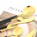 Axyaa Stainless Steel Cutlery Set - Black Silver Dinnerware Flatware Tableware Kit
