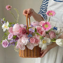 Axyaa Hand-Woven Rattan Flower Basket with Handle