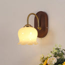 Axyaa Walnut Wood LED Wall Light Sconce Fixture with Pull Chain Switch