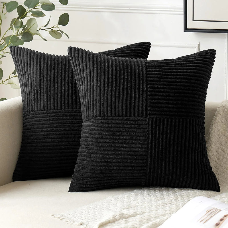 Axyaa Boho Corduroy Striped Throw Pillow Cover 45x45CM for Soft Living Room & Bed