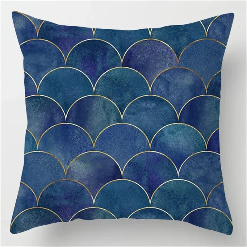 Axyaa Blue Geometric Marble Pillow Cover - Decorative Throw Cushion Case