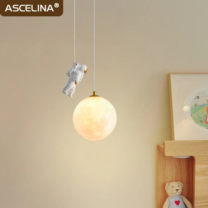 Axyaa Astronaut Moon LED Pendant Light for Children's Room & Study