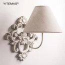 Axyaa Vintage White Wooden Wall Light With Fabric Shade Bedroom Wall Sconce