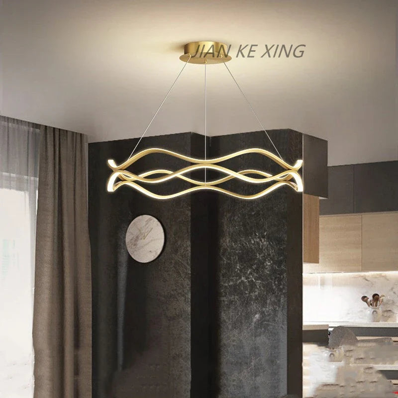Axyaa Wavy Shape LED Aluminum Chandelier for Kitchen Dining Living Room