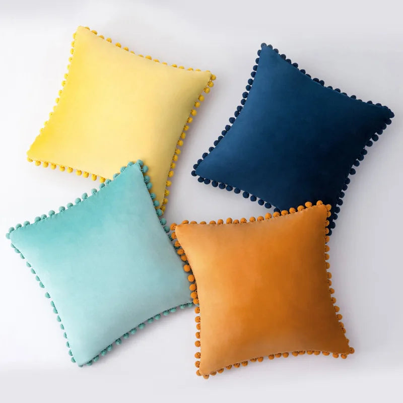 Axyaa Velvet Cushion Cover with Tassels Fringe - Soft Decorative Boho Pillows