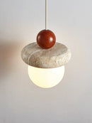 Axya Cream Led Chandelier for Bedroom, Small Stone Wood Pendant Lamp