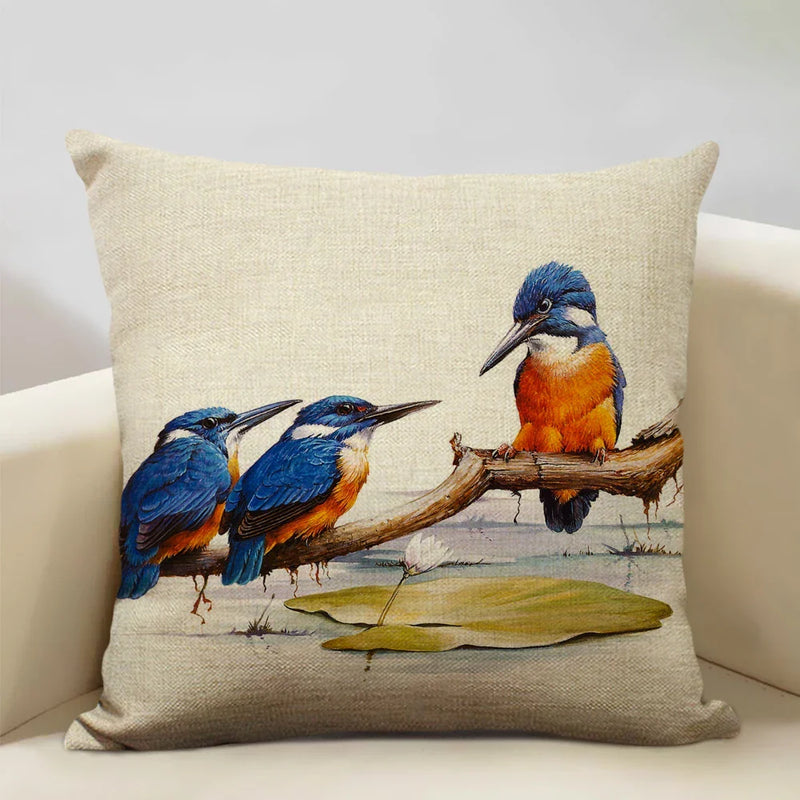 Axyaa Bird Parrot Sofa Cushion Cover 45x45cm Linen Pillowcase for Home & Hospitality