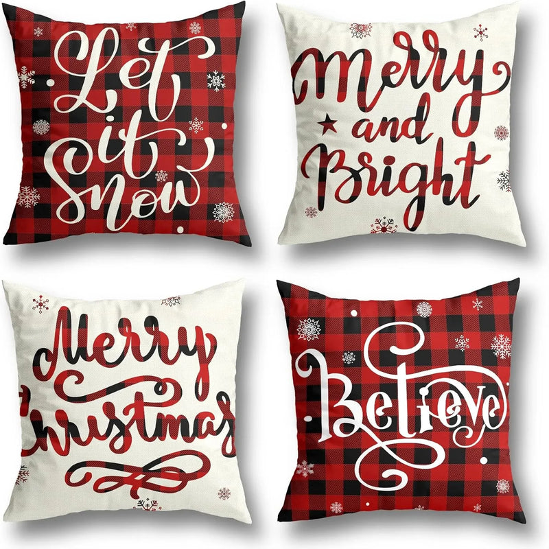 Red Christmas Tree Believe Snowflake Pillow Covers for Home Couch 45x45