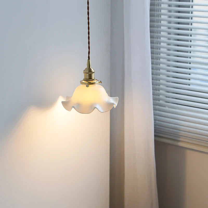 Axyaa White Ceramic LED Pendant Lamp, Adjustable Wire, Japan Style, E27 Bulb