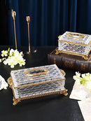 Axya Crystal Glass Tissue Box: Vintage Golden Brass Holder for Home and Kitchen
