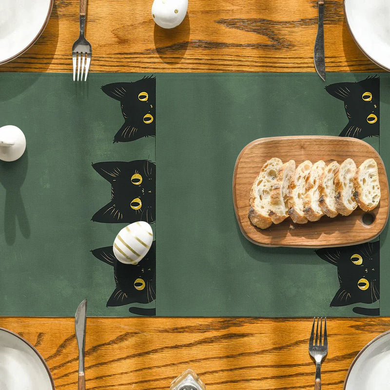 Black Cat Silhouette Table Runner by Axyaa: Halloween Party Decor & Dresser Table Accent