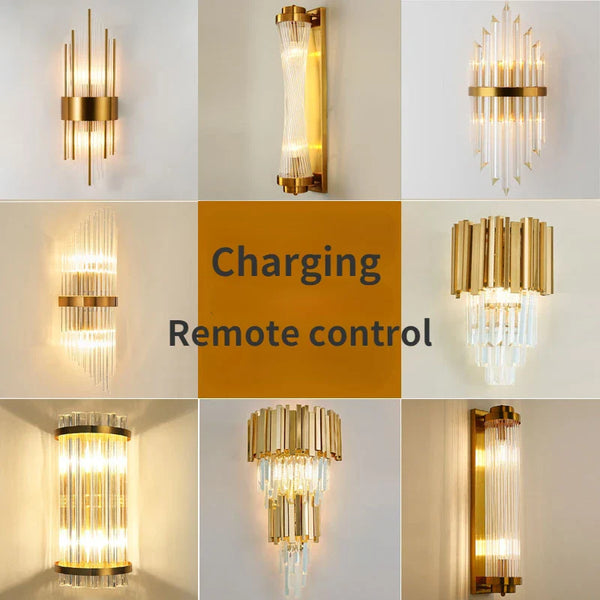 Luxury Modern Crystal Wall Lamp Light for Living Room - Axyaa Golden LED Wall Sconce