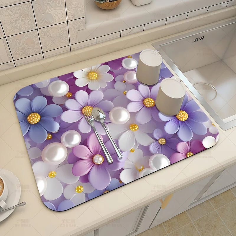 Axyaa 3D Visual Effect Drain Mat - Absorbent, Non-Slip, Anti-Mildew Kitchen Tableware Mat