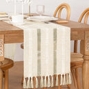 Axyaa Rustic Bed Runner with Tassel - Ivory/Grey/Green/Blue