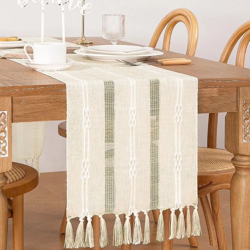 Axyaa Rustic Bed Runner with Tassel - Ivory/Grey/Green/Blue