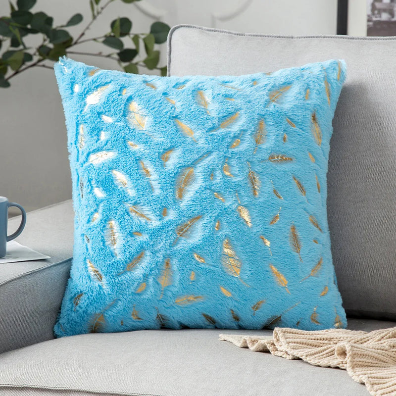 Axyaa Bronzing Golden Feather Style Plush Pillowcase for Festive Home Decor