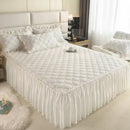 Axyaa Quilted Bed Skirt Mattress Protector Bedspread Solid Color Skin-friendly