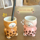Axyaa Boba Bear Ceramic Coffee Cup with Straw - 280ml