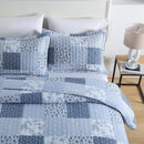 Axyaa Rustic Floral Blue Patchwork Bedding Set Coverlet Reversible White Cotton Bedspread