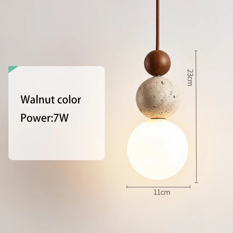 Axyaa Stone Wood LED Chandelier Bedroom Pendant Lamp Medieval Bar Restaurant Lighting