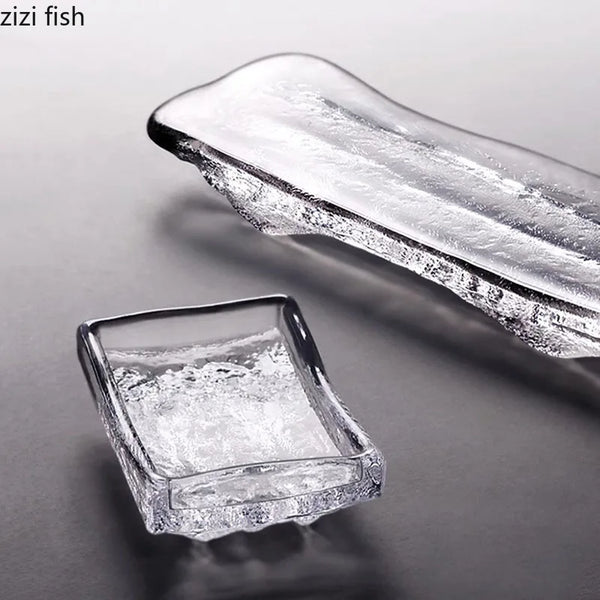 Axya Irregular Glass Dinner Plate Set for Sushi, Dessert & Snacks - Specialty Tableware