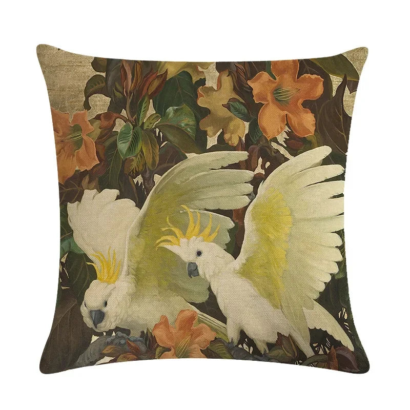 Luxury Bird Cotton Linen Cushion Cover by Axyaa for Home Decor