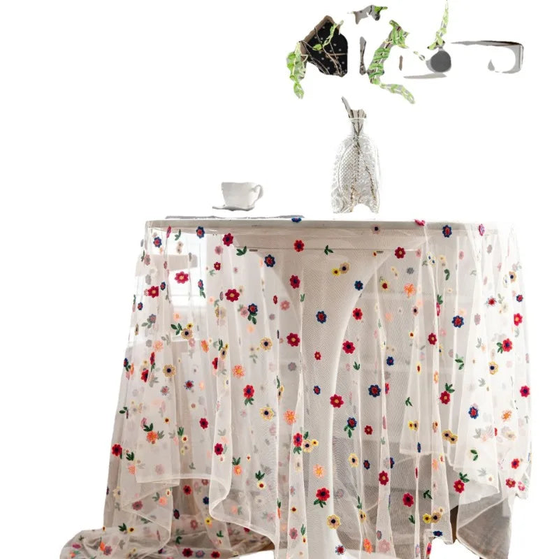Axya Embroidered Flowers Tablecloth - Multicolour Cake Photography Background