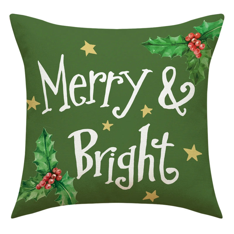 Axyaa Christmas Linen Cushions Cover Set for Festive Decor