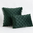 Axyaa Velvet Yellow Lumbar Pillow Cover with Pompoms & Tassels