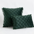 Velvet Green Pompom Throw Pillow Covers - Elegant Axyaa Cushion Case for Christmas Home Decor