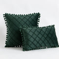 Velvet Green Pompom Throw Pillow Covers by Axyaa - Elegant Cushion Case for Christmas Home Decor