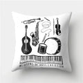 Axyaa Retro Cityscape Gramophone Guitar Drum Camera Print Cushion Cover