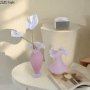 Axyaa Pink Floral Glass Vase Table Decoration Elegant Flower Arrangement Aesthetic Home Decor