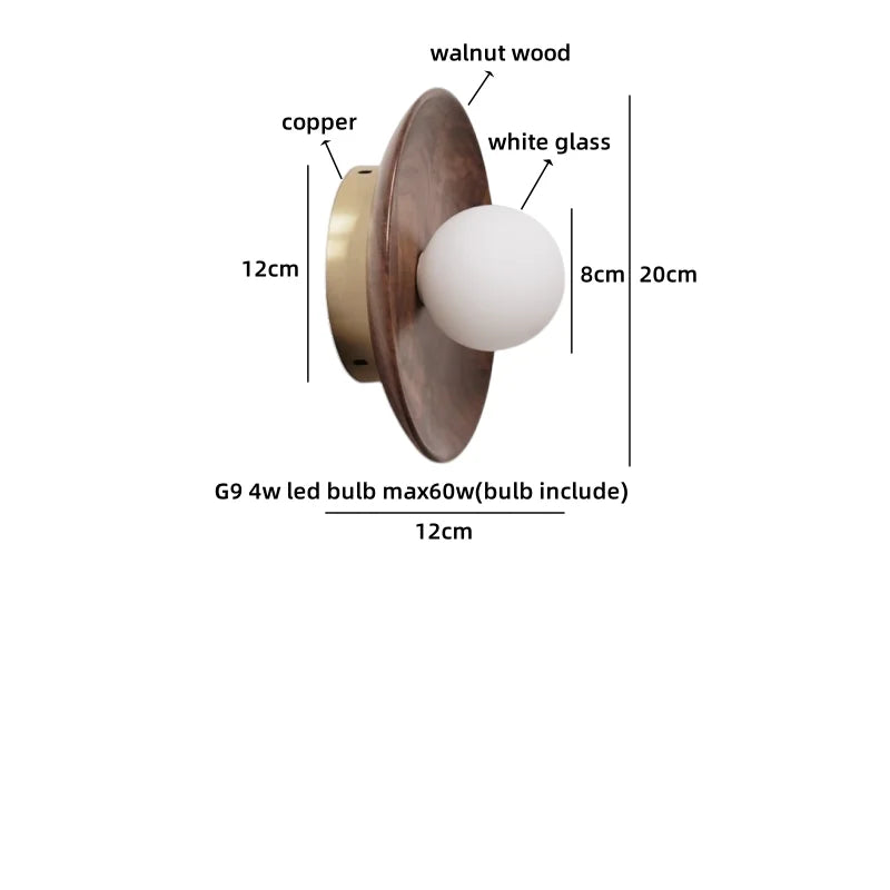 Axyaa Round Wood Glass Ball LED Wall Sconces for Bedroom and Living Room