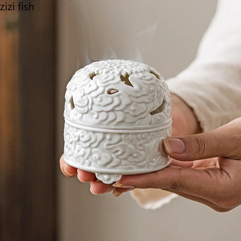 Axya White Ceramic Incense Burner Zen Aromatherapy Stove Household Ornament
