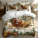 Axyaa Christmas Quilt Cover Set with Santa Claus, Sleigh, Reindeer & Snowman Patterns
